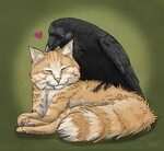 Bird Loves Cat by SageKorppi Cats, Cat art, Crow art